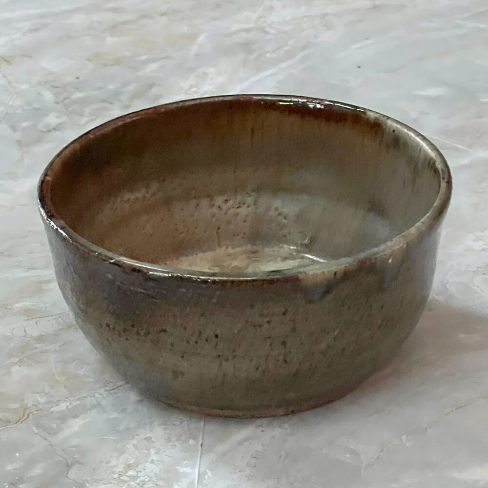 Studio Stoneware Pottery Bowl 5" Earth Tone Colors Glossy Finish Artist Signed